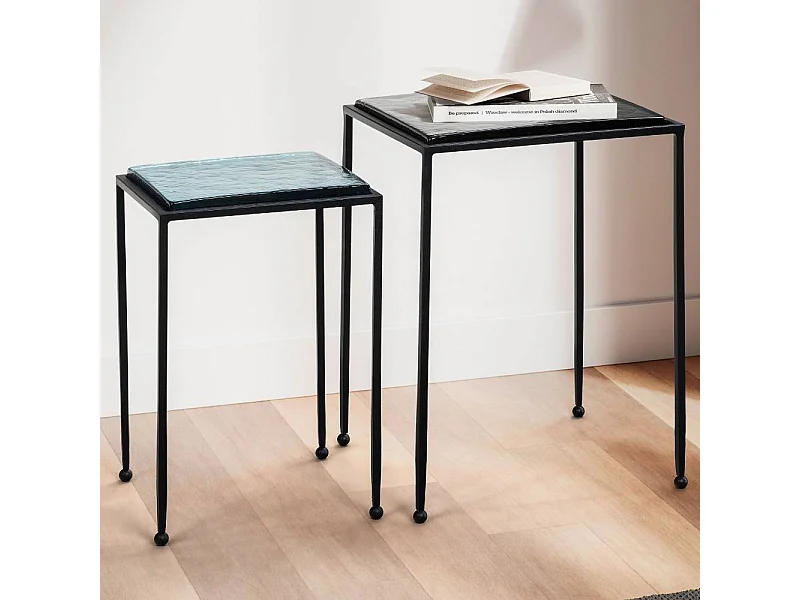 Beistelltisch Beistelltischchen aus Metall und getöntem Glas (zweiteilig)