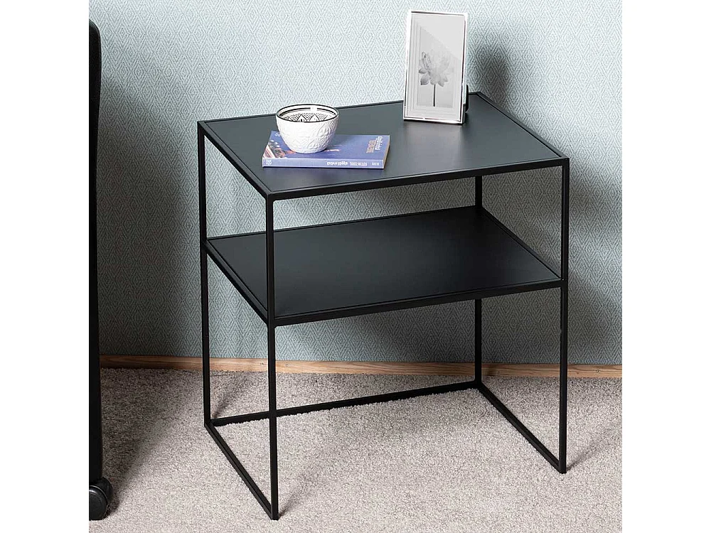 Schwarzer Metall Beistelltisch 60 cm hoch rechteckiger Tischplatte