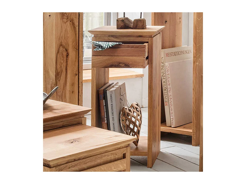 Beistelltisch aus Wildeiche Massivholz einer Schublade