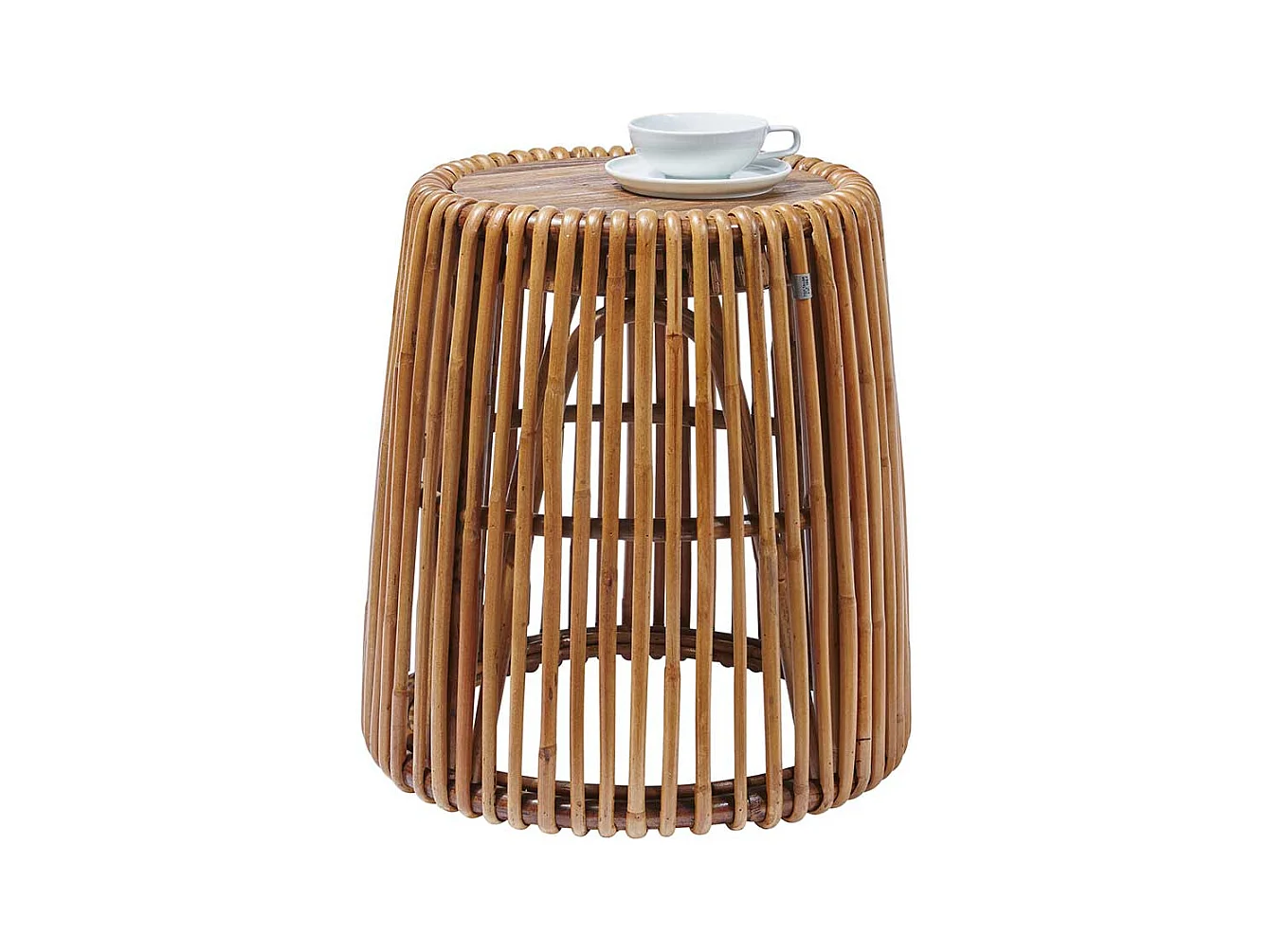 Sofa Beistelltisch aus Teak Massivholz und Rattan rund