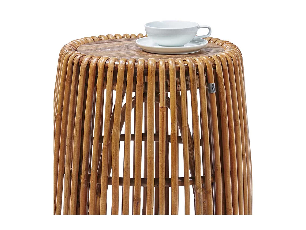 Sofa Beistelltisch aus Teak Massivholz und Rattan rund