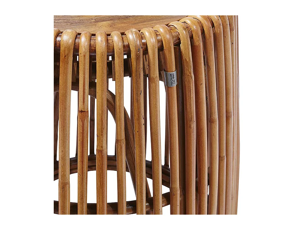 Sofa Beistelltisch aus Teak Massivholz und Rattan rund