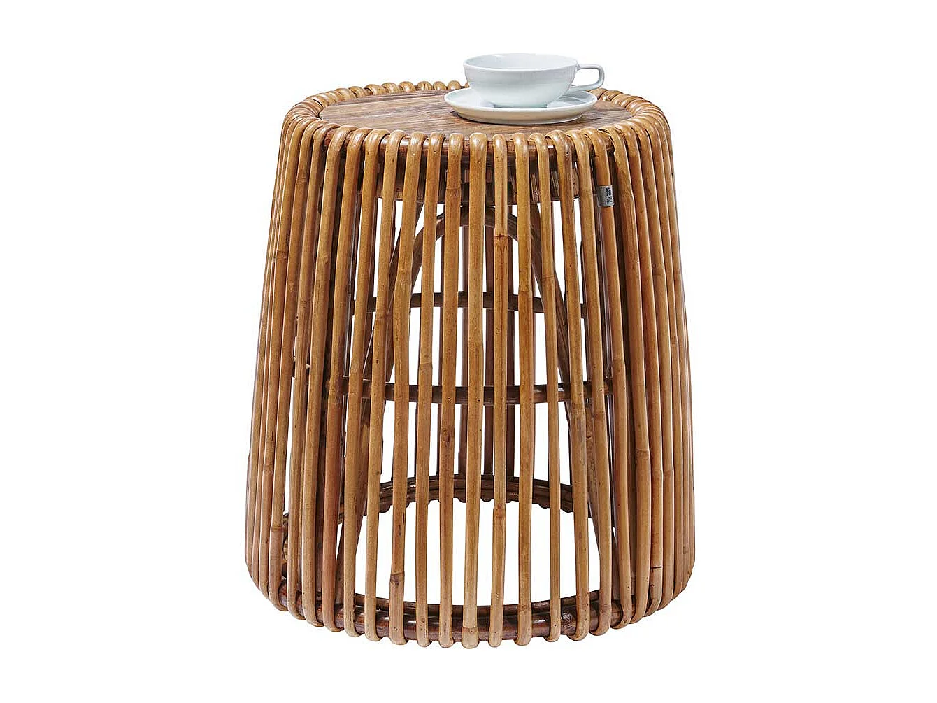 Sofa Beistelltisch aus Teak Massivholz und Rattan rund