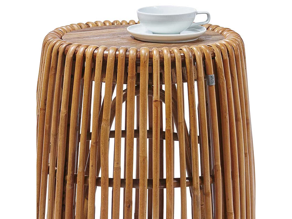 Sofa Beistelltisch aus Teak Massivholz und Rattan rund