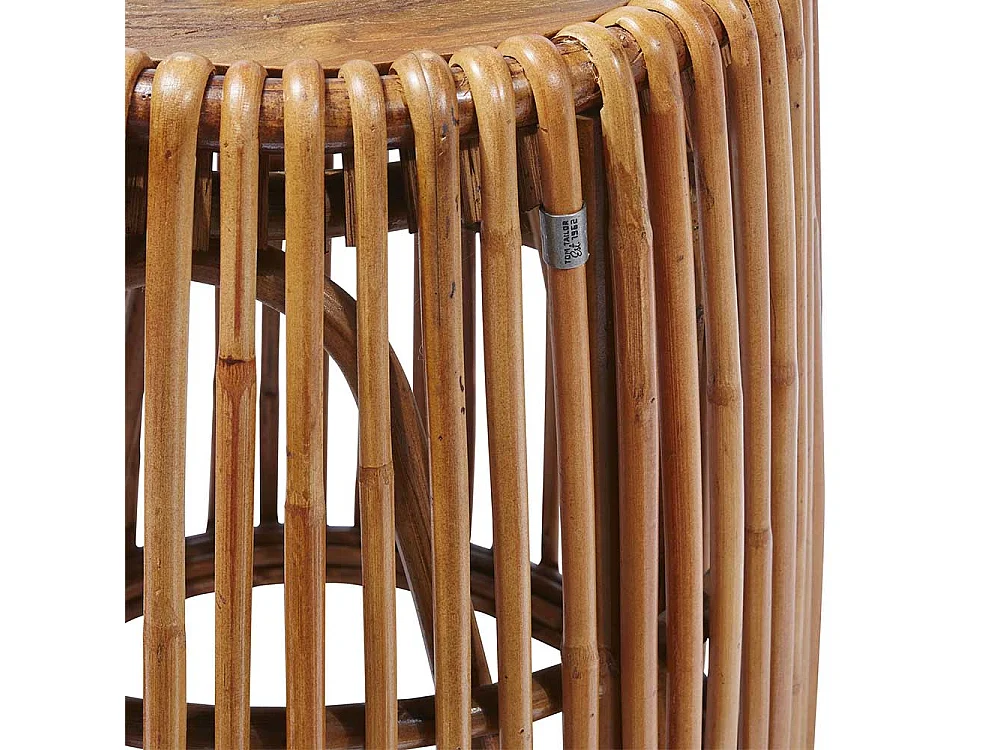 Sofa Beistelltisch aus Teak Massivholz und Rattan rund
