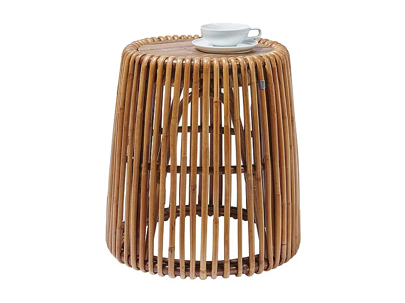 Sofa Beistelltisch aus Teak Massivholz und Rattan rund