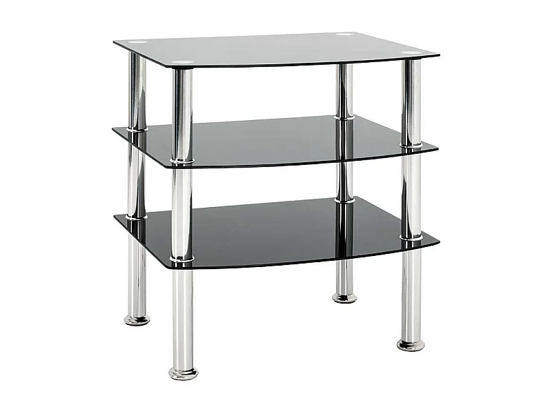 Design Beistelltisch in Schwarz Sicherheitsglas und Edelstahl