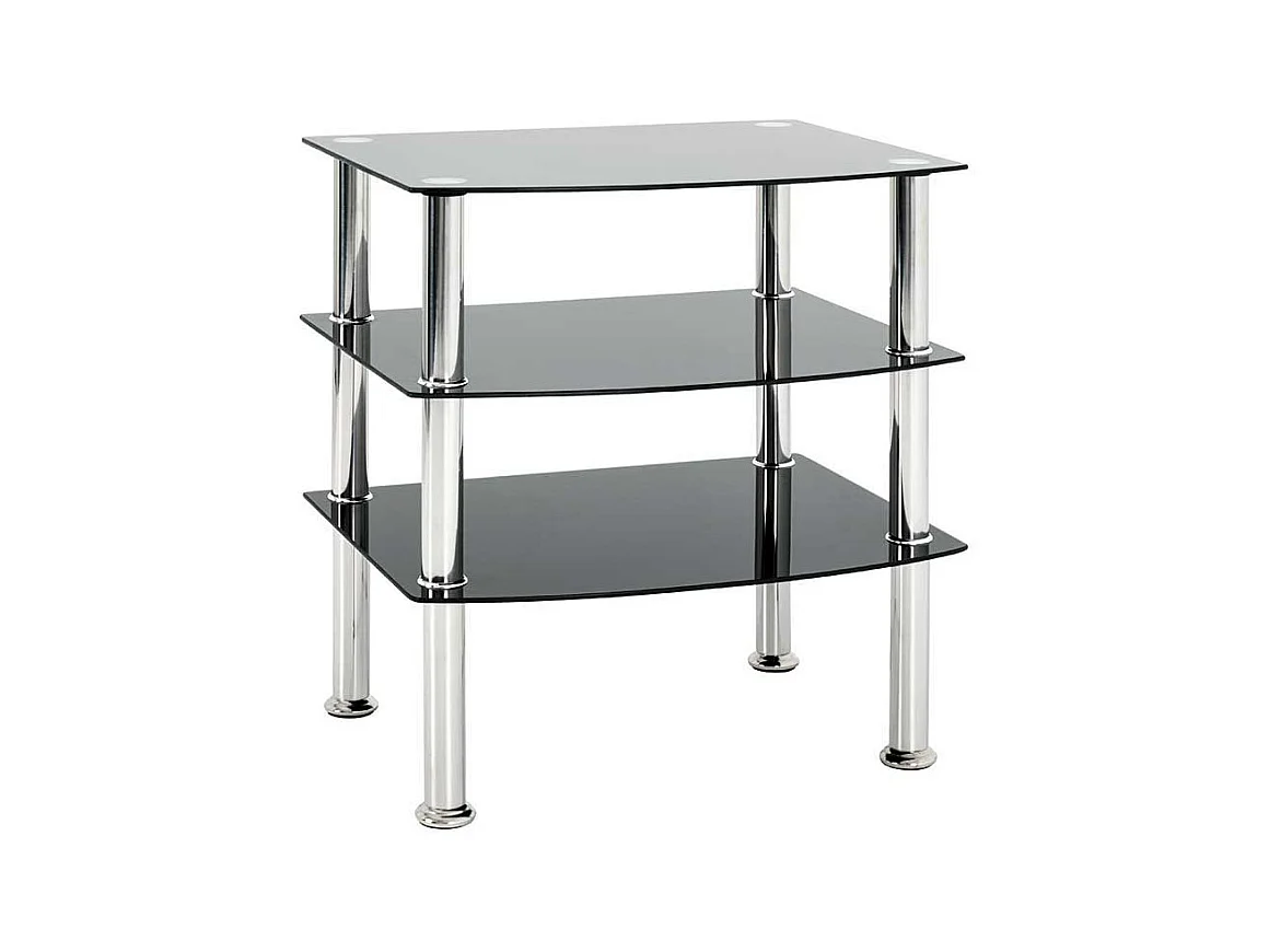 Design Beistelltisch in Schwarz Sicherheitsglas und Edelstahl