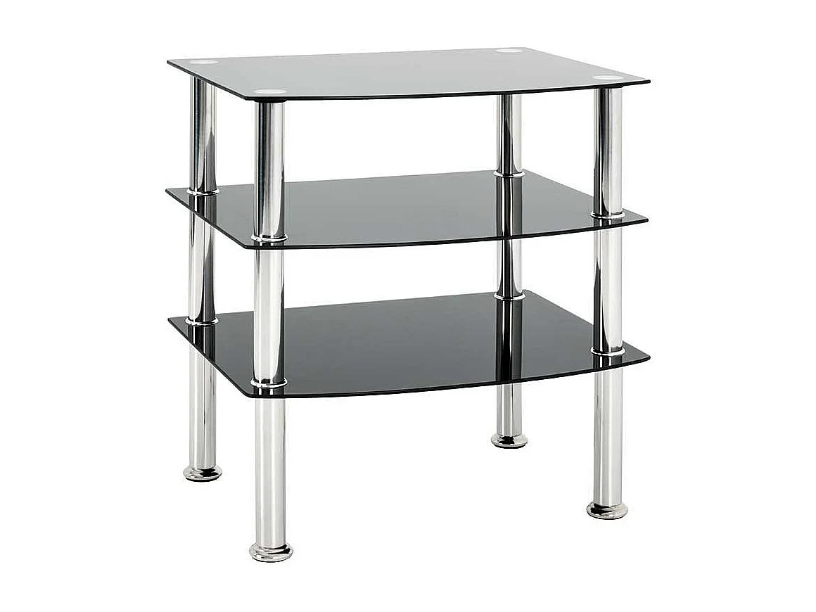 Design Beistelltisch in Schwarz Sicherheitsglas und Edelstahl