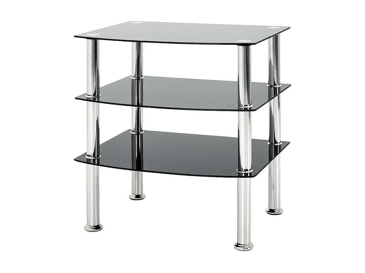 Design Beistelltisch in Schwarz Sicherheitsglas und Edelstahl