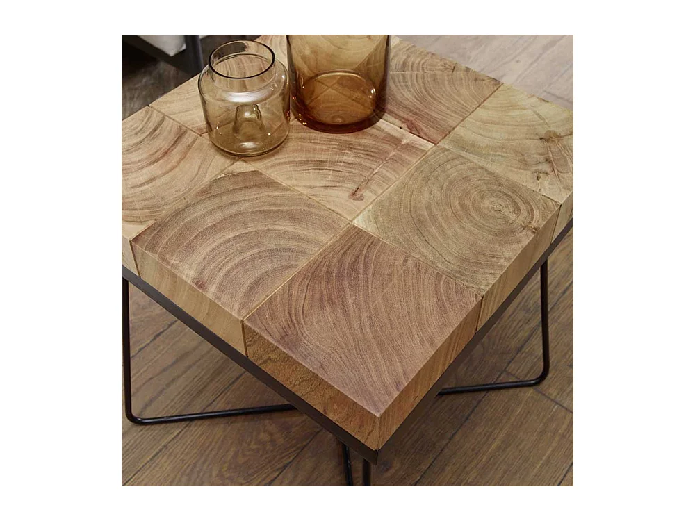 Quadratischer Beistelltisch aus Akazie Massivholz Schwarz Metall