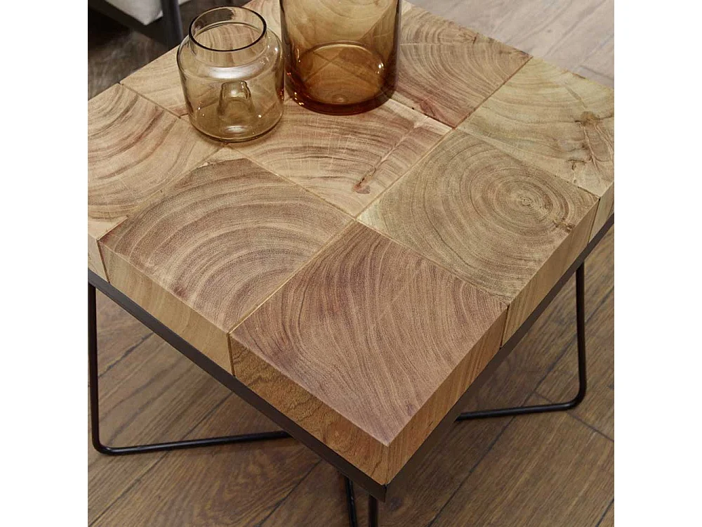 Quadratischer Beistelltisch aus Akazie Massivholz Schwarz Metall