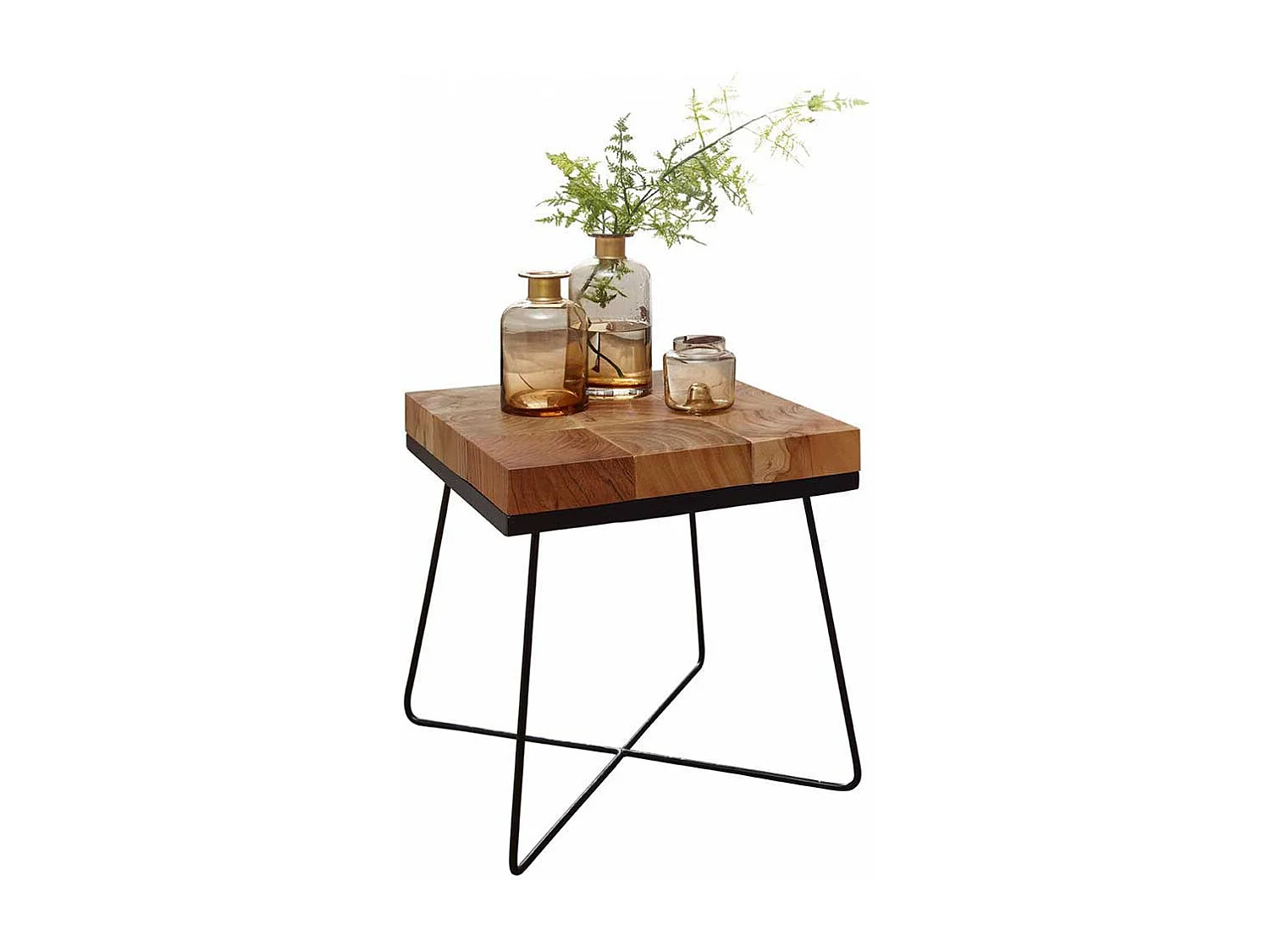 Quadratischer Beistelltisch aus Akazie Massivholz Schwarz Metall
