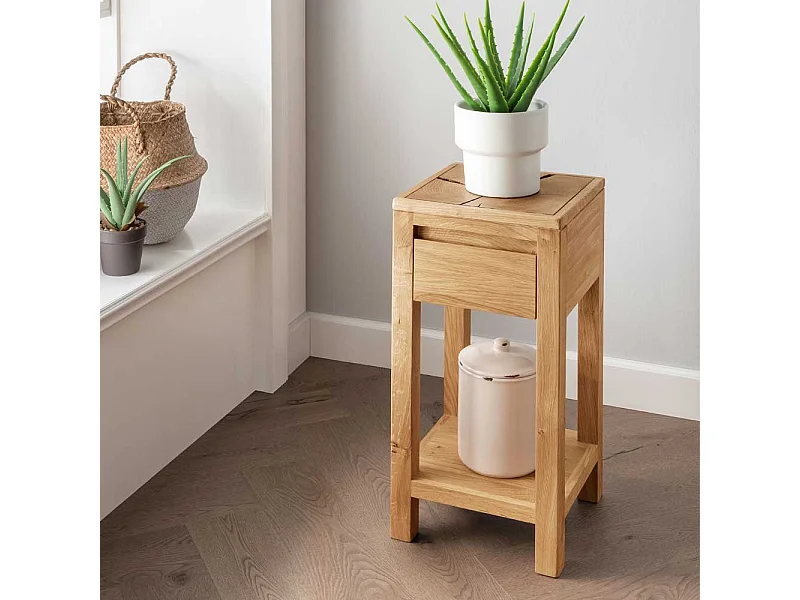 Beistelltisch mit Schublade aus Wildeiche Massivholz 60 cm hoch