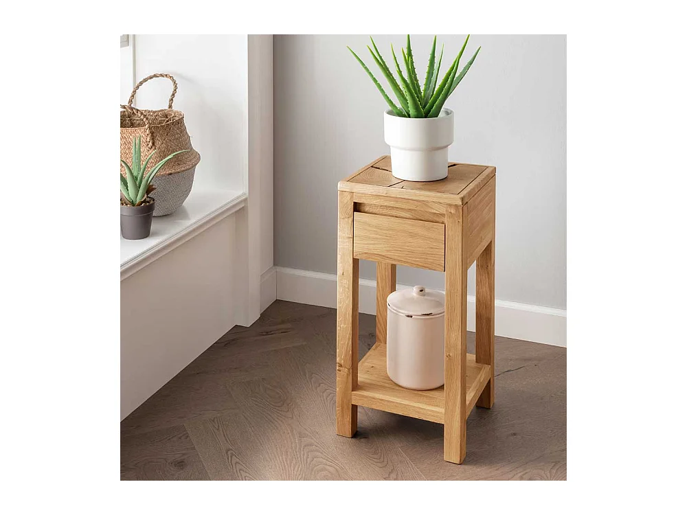 Beistelltisch mit Schublade aus Wildeiche Massivholz 60 cm hoch