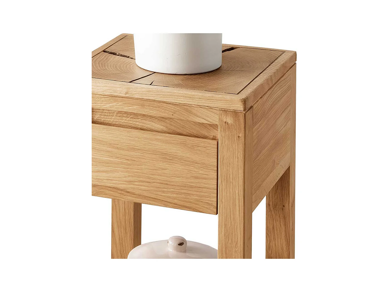 Beistelltisch mit Schublade aus Wildeiche Massivholz 60 cm hoch