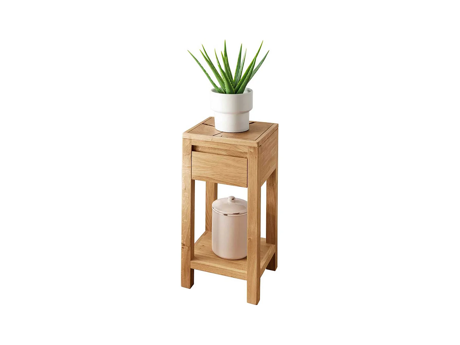 Beistelltisch mit Schublade aus Wildeiche Massivholz 60 cm hoch