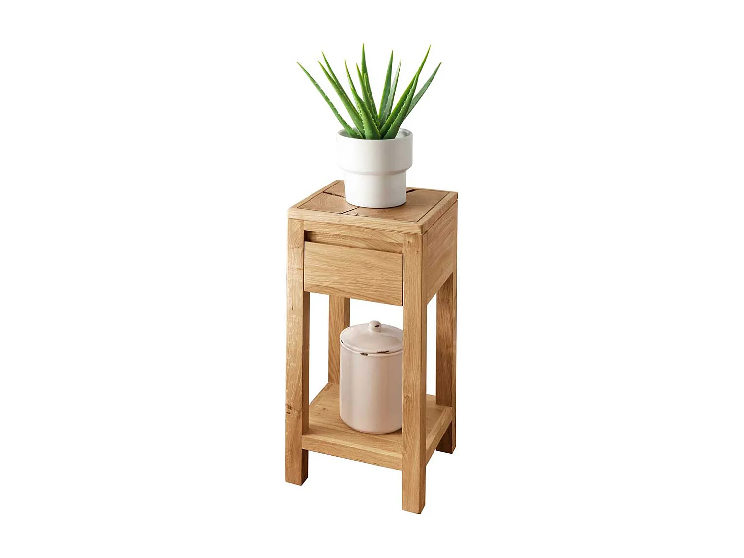 Beistelltisch mit Schublade aus Wildeiche Massivholz 60 cm hoch