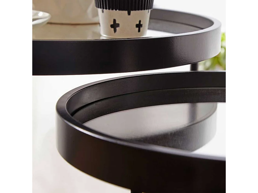 Beistelltisch Set in Schwarz Metall runden Spiegelglas Platten (zweiteilig)