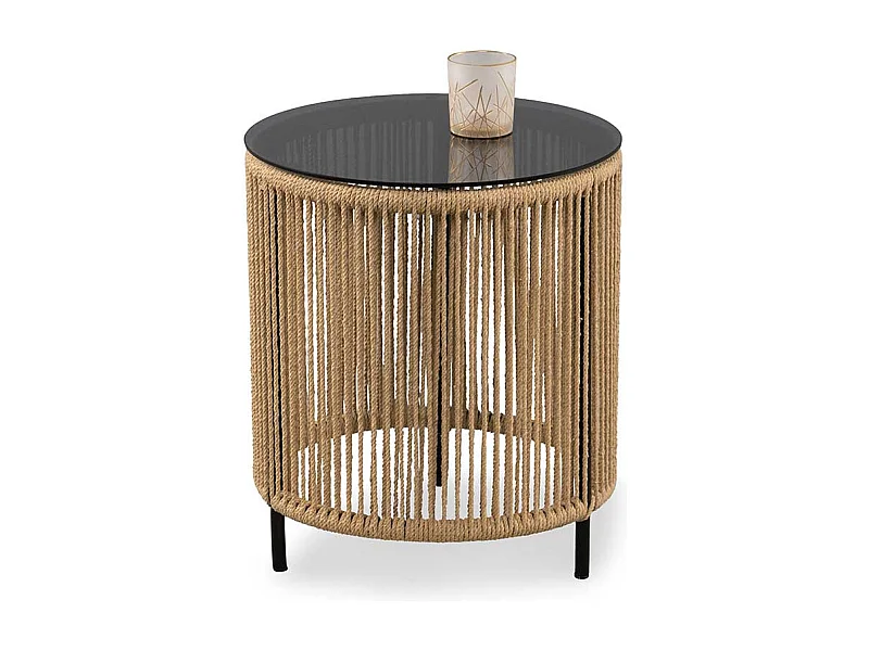 Beistelltisch Sofa Beistelltischchen aus Kordel und getöntem Glas