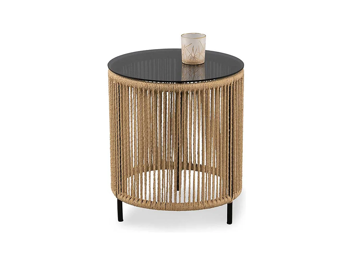 Beistelltisch Sofa Beistelltischchen aus Kordel und getöntem Glas