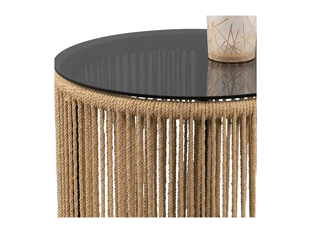 Beistelltisch Sofa Beistelltischchen aus Kordel und getöntem Glas