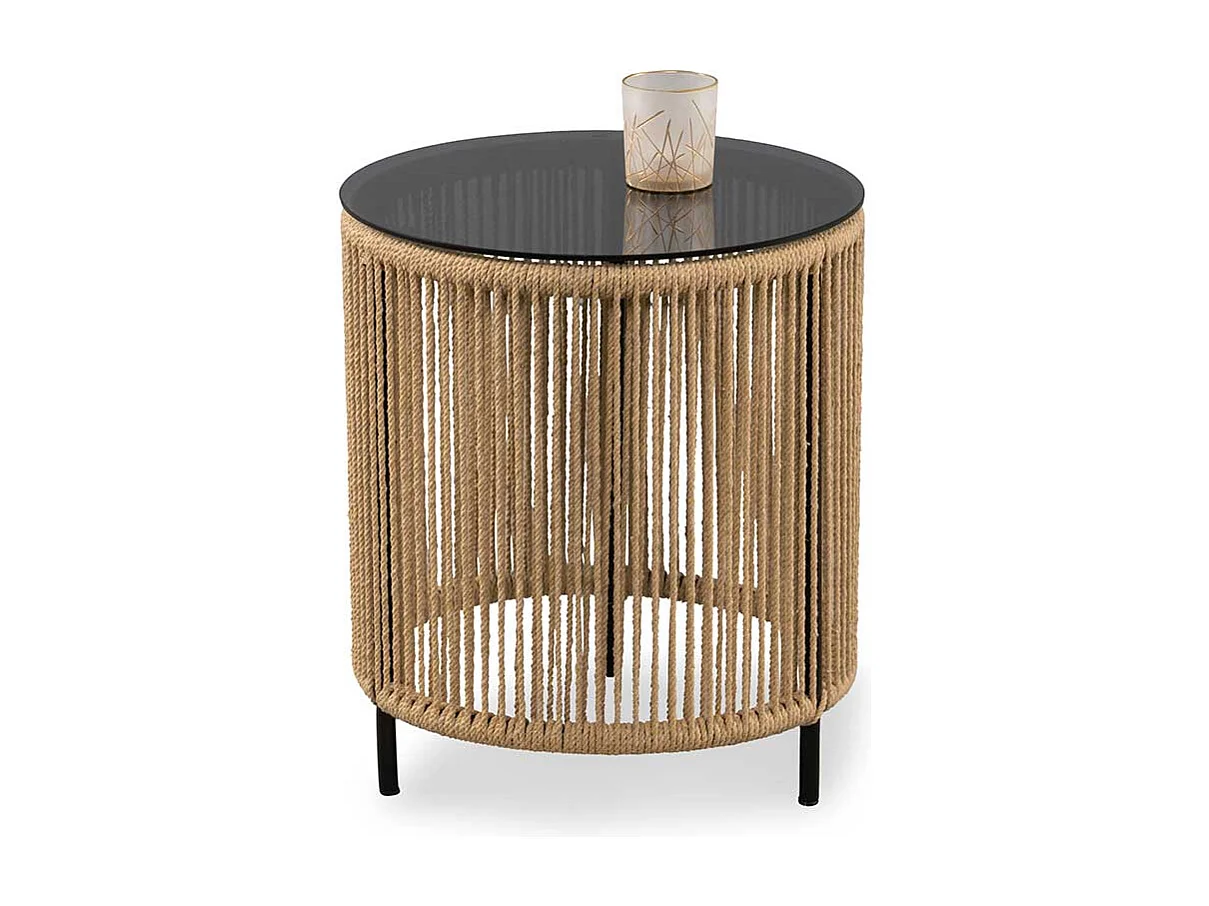 Beistelltisch Sofa Beistelltischchen aus Kordel und getöntem Glas