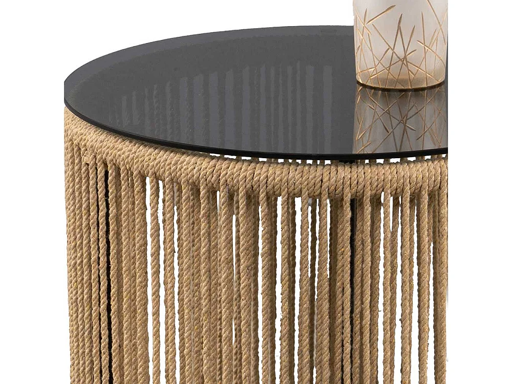 Beistelltisch Sofa Beistelltischchen aus Kordel und getöntem Glas