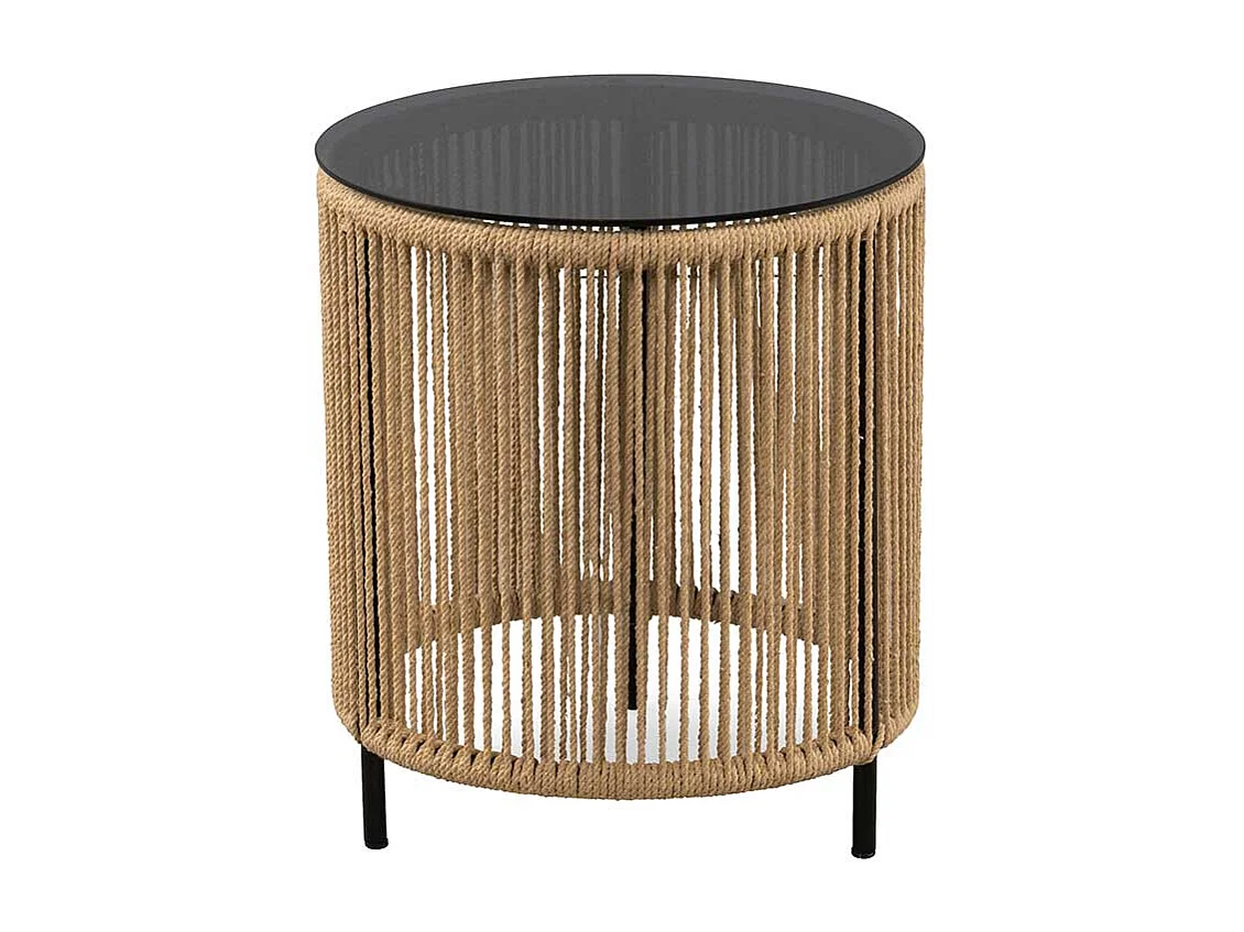 Beistelltisch Sofa Beistelltischchen aus Kordel und getöntem Glas