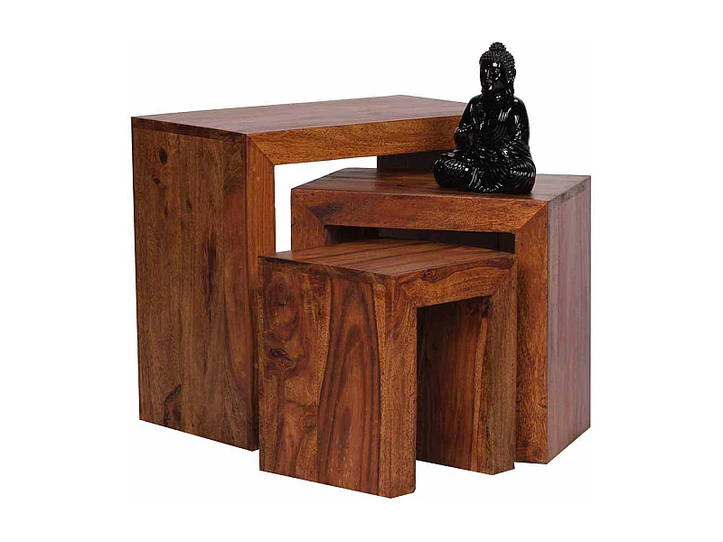 Massivholz Beistelltisch aus Sheesham lackiert Landhausstil (dreiteilig)
