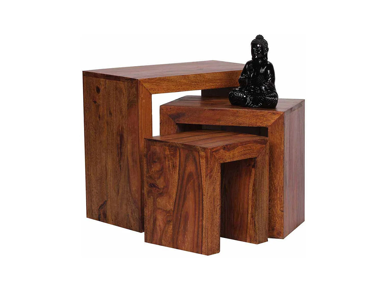 Massivholz Beistelltisch aus Sheesham lackiert Landhausstil (dreiteilig)