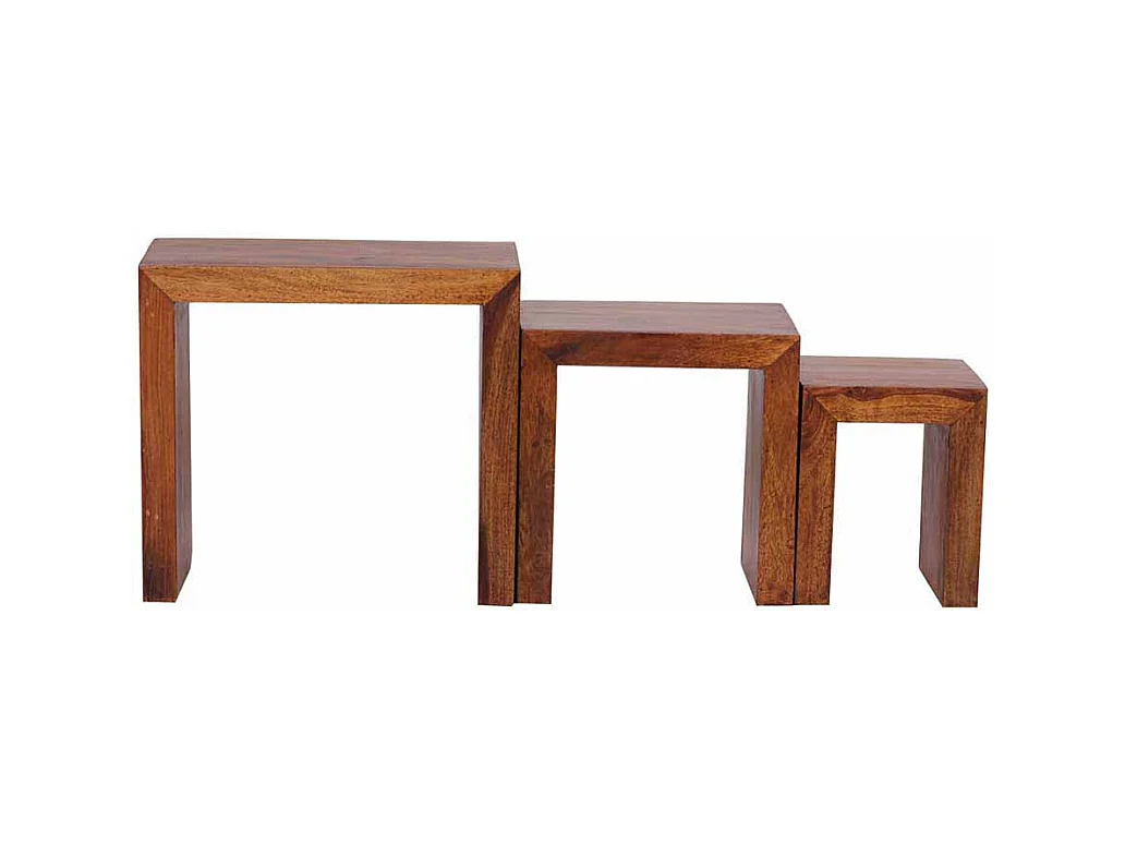Massivholz Beistelltisch aus Sheesham lackiert Landhausstil (dreiteilig)