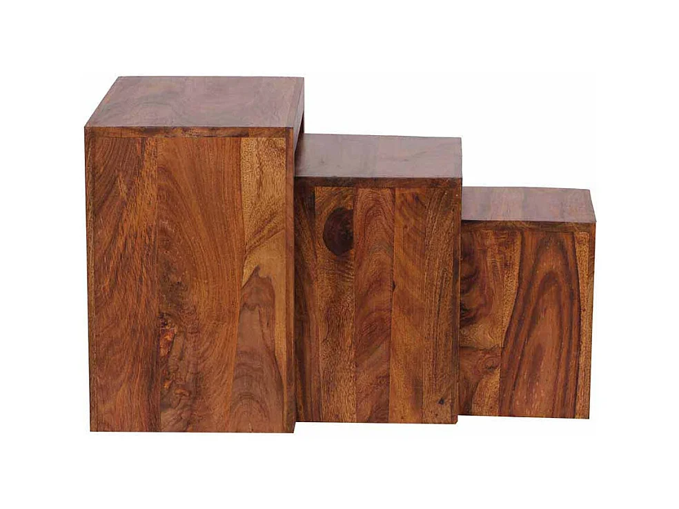 Massivholz Beistelltisch aus Sheesham lackiert Landhausstil (dreiteilig)