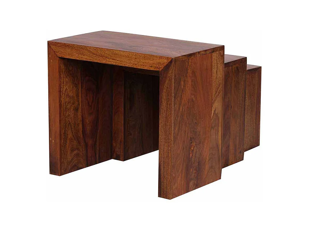 Massivholz Beistelltisch aus Sheesham lackiert Landhausstil (dreiteilig)