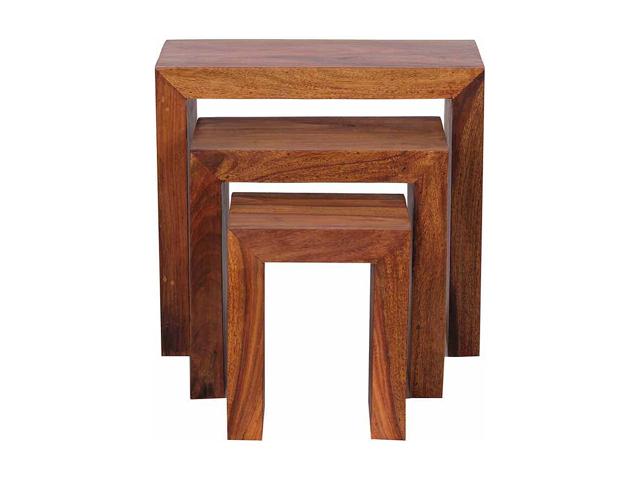 Massivholz Beistelltisch aus Sheesham lackiert Landhausstil (dreiteilig)