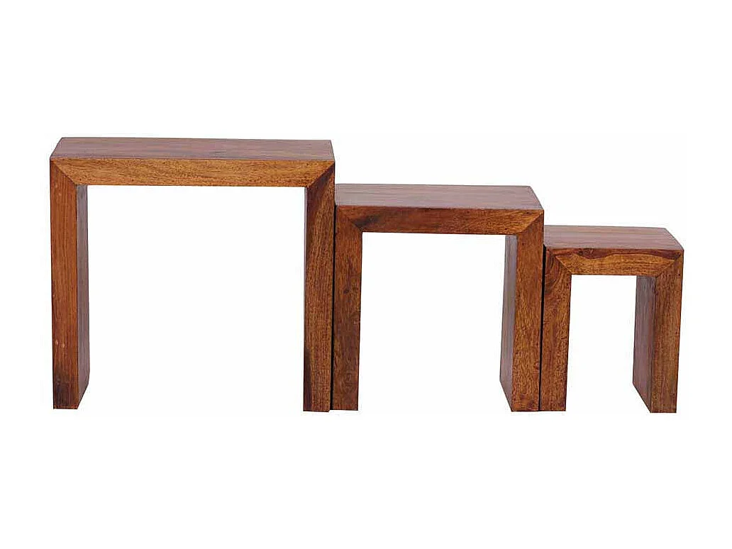 Massivholz Beistelltisch aus Sheesham lackiert Landhausstil (dreiteilig)