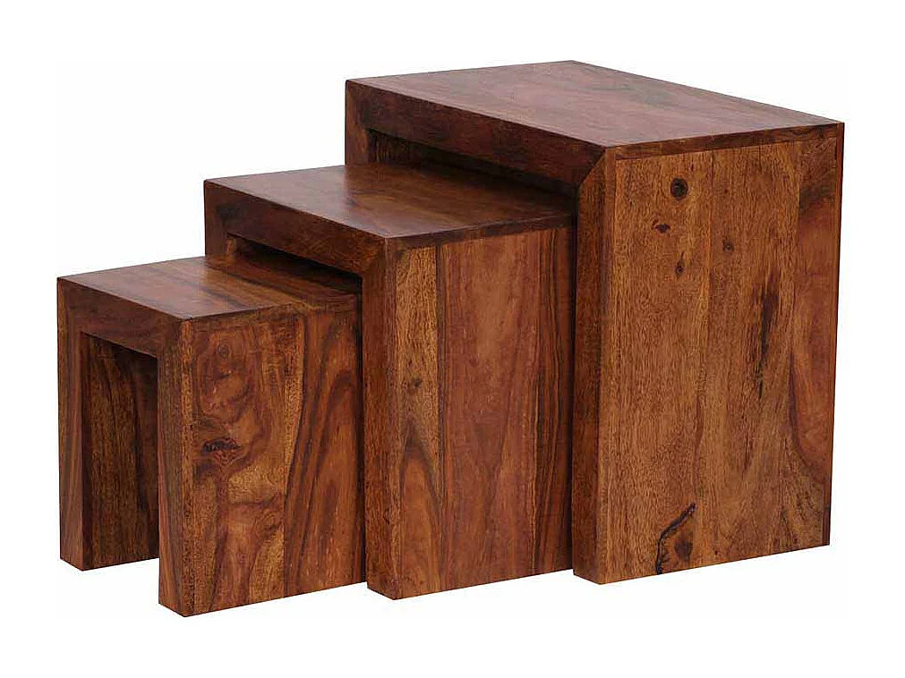 Massivholz Beistelltisch aus Sheesham lackiert Landhausstil (dreiteilig)