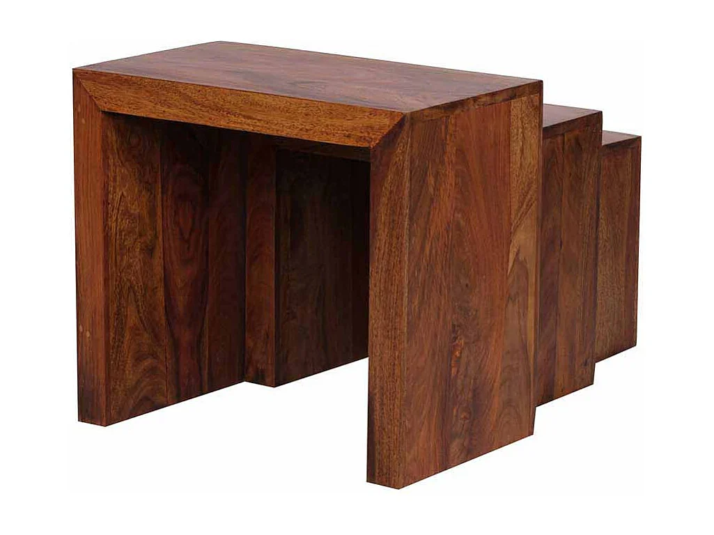Massivholz Beistelltisch aus Sheesham lackiert Landhausstil (dreiteilig)