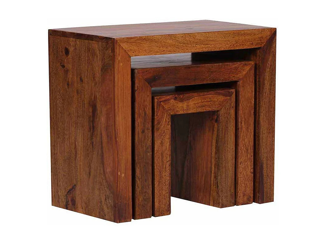 Massivholz Beistelltisch aus Sheesham lackiert Landhausstil (dreiteilig)