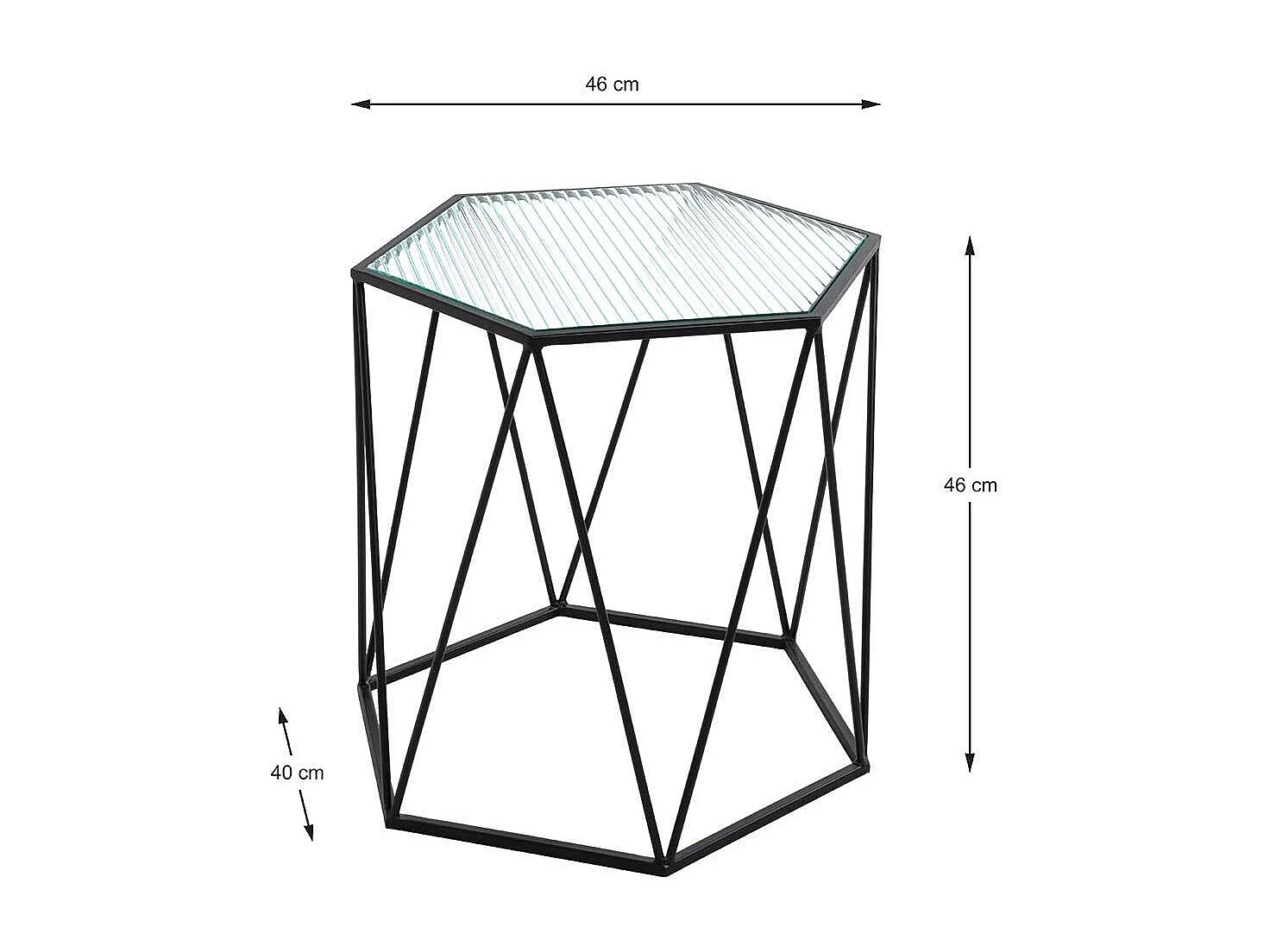 Beistelltisch mit Strukturglasplatte -Riffelglas Metall Hexagon Gestell