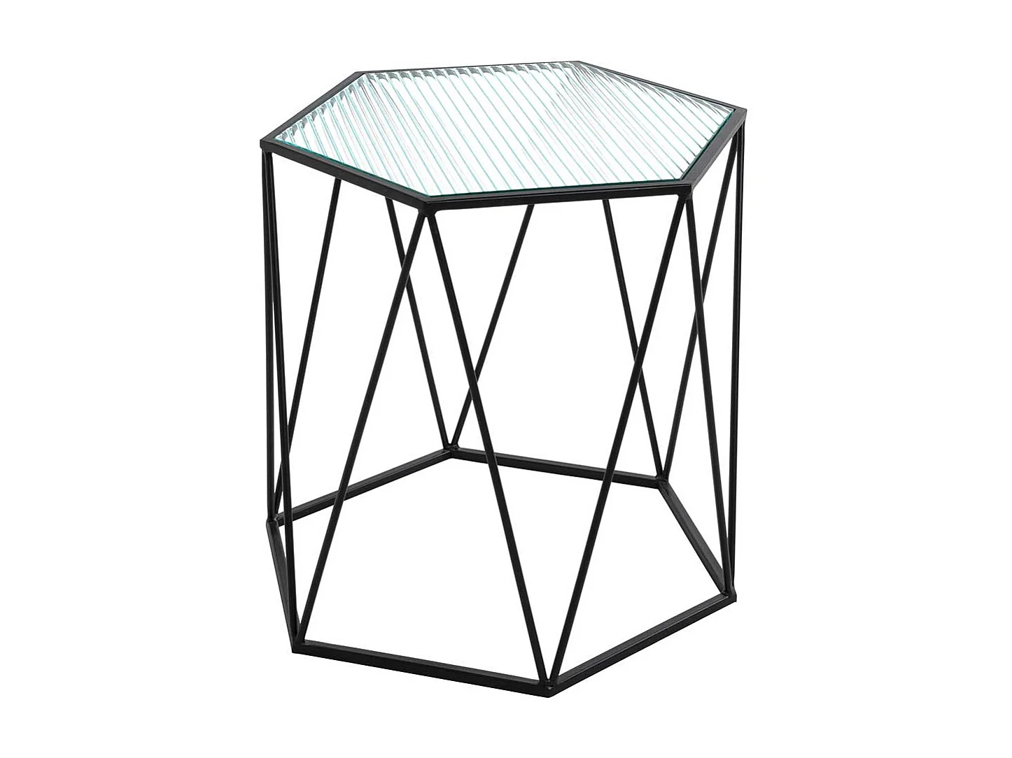 Beistelltisch mit Strukturglasplatte -Riffelglas Metall Hexagon Gestell