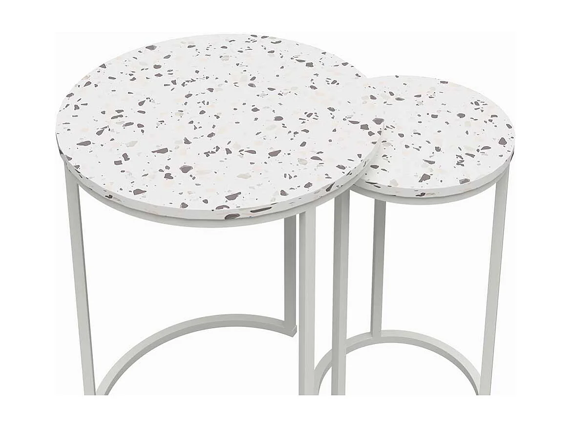 Beistelltische Terrazzo Optik in Weiß Bügelgestell (zweiteilig)