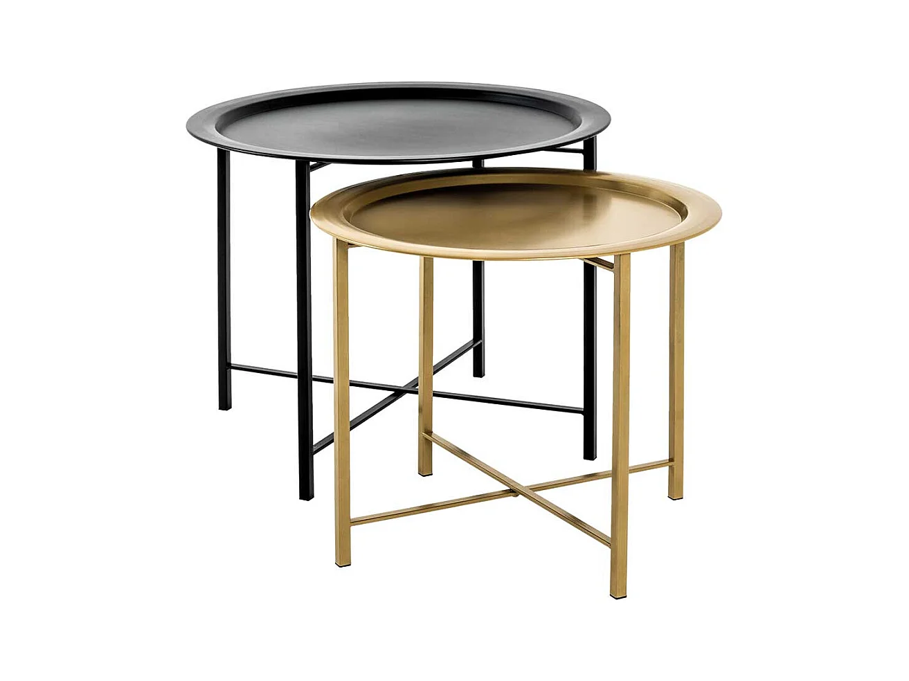 Runde Beistelltische in Schwarz und Goldfarben Metall (zweiteilig)