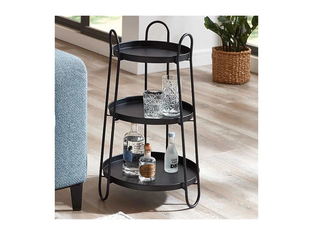 Runder Metall Beistelltisch mit drei Ablagen 72 cm hoch