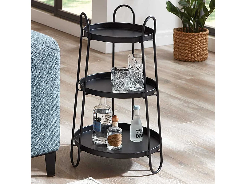 Runder Metall Beistelltisch mit drei Ablagen 72 cm hoch