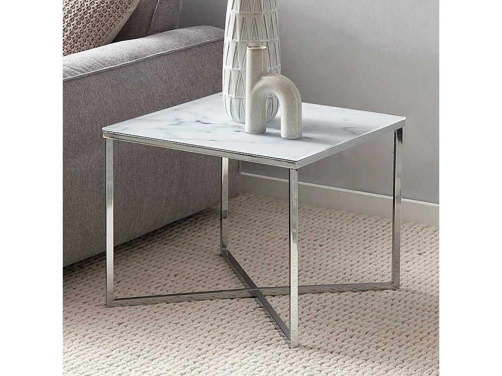 Beistelltisch in Weiß und Chromfarben quadratischer Tischplatte