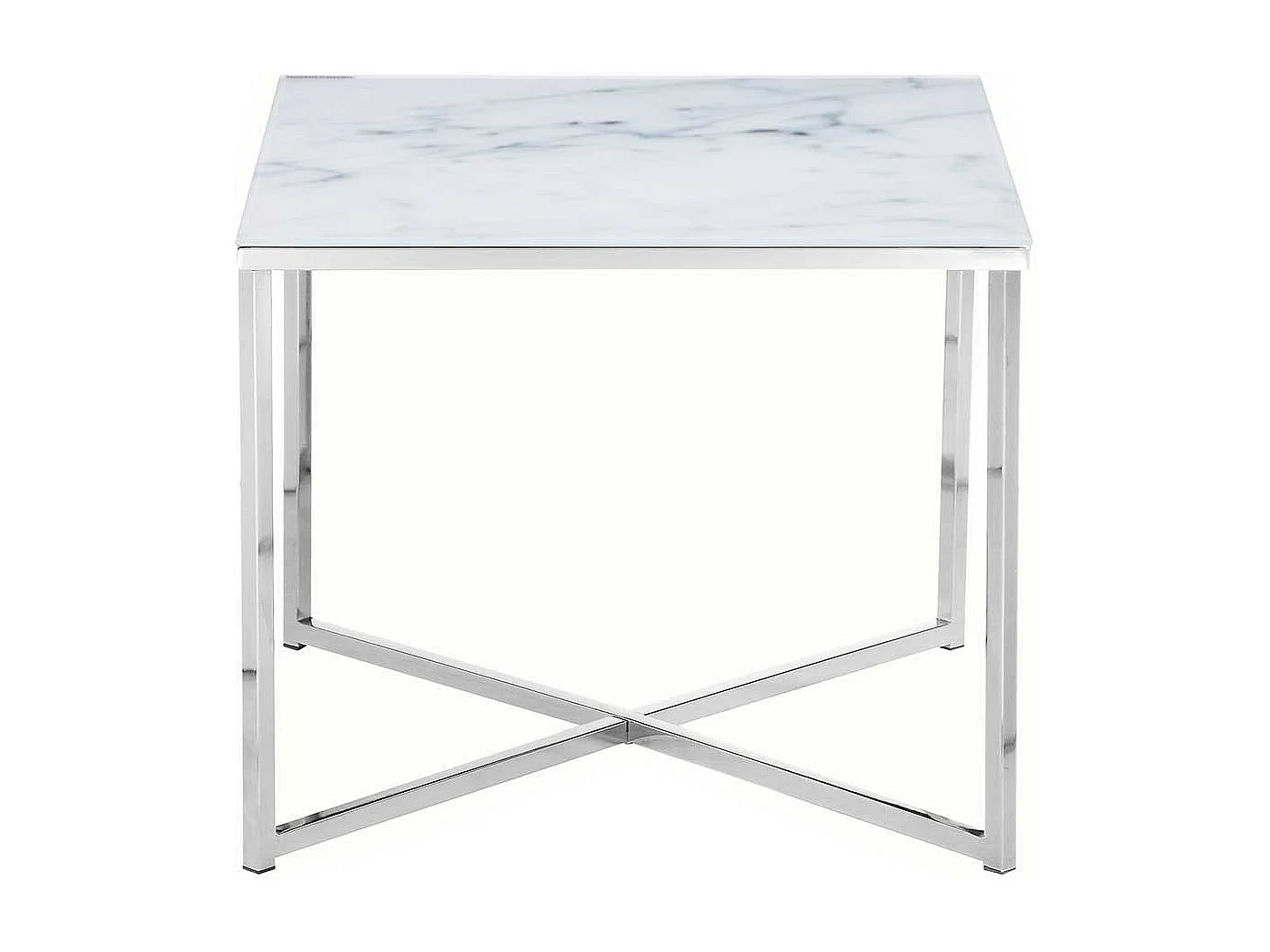 Beistelltisch in Weiß und Chromfarben quadratischer Tischplatte