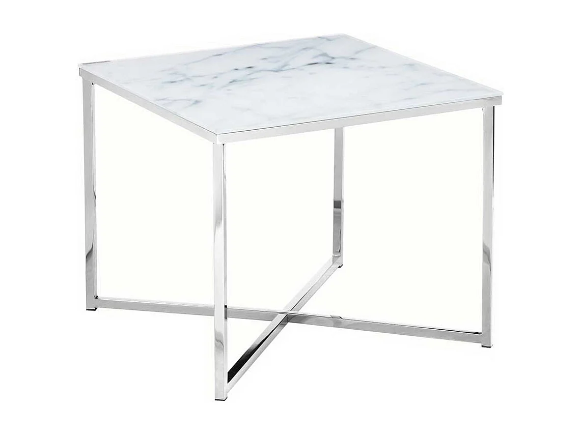 Beistelltisch in Weiß und Chromfarben quadratischer Tischplatte