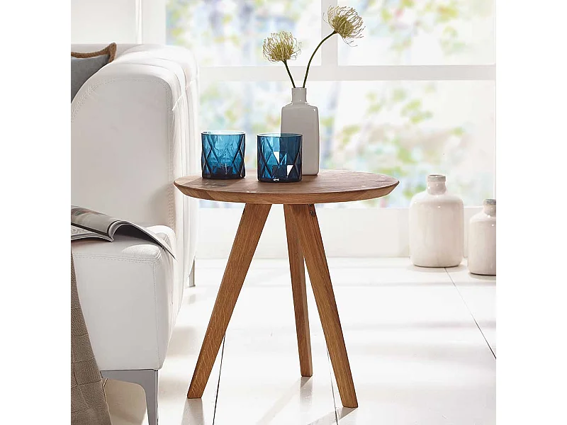 Beistelltisch aus Wildeiche Massivholz Retro Design