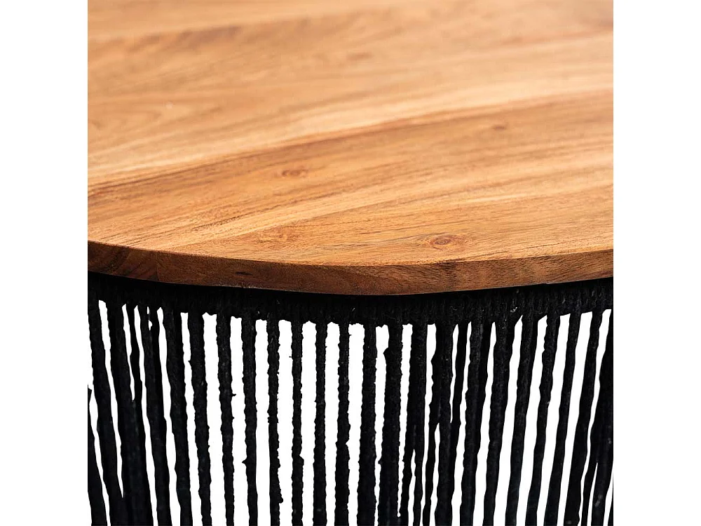 Wohnzimmertisch Beistelltischchen aus Kordel mit Massivholzplatte